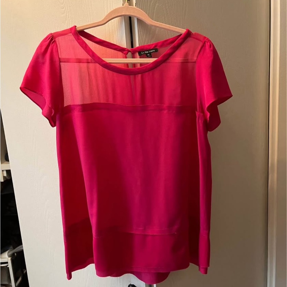 Anthropologie Bright Pink Sheer Blouse